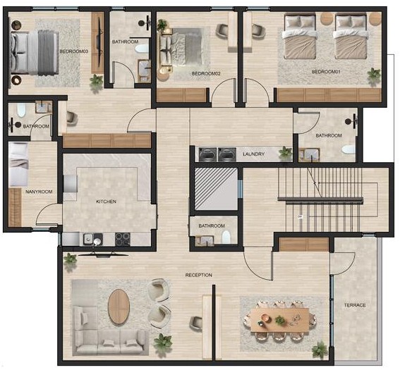 3-Bedroom Apartment Layout